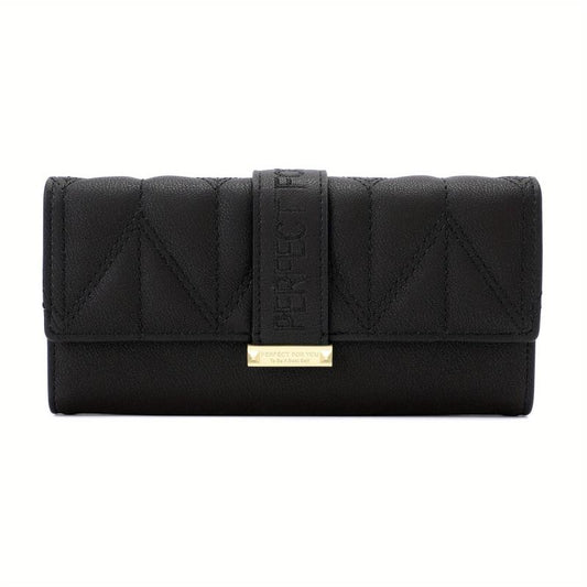 Solid Square Flap Wallet Clutch Bag Faux Leather Long Wallet