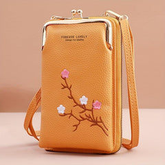 Flower Embroidery Phone Purse Vertical Crossbody Bag