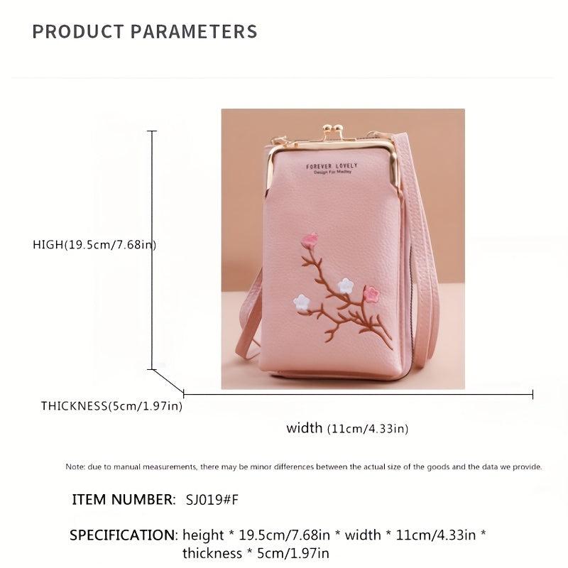 Flower Embroidery Phone Purse Vertical Crossbody Bag