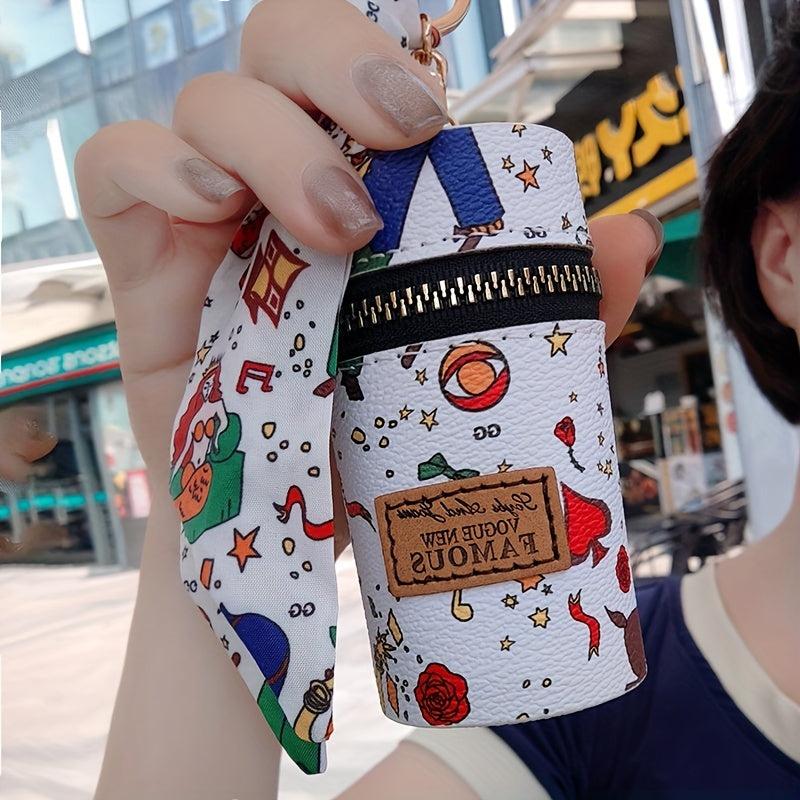 Scarf Decor Bucket Hangable Coin Purse PU Leather Lightweight Bag