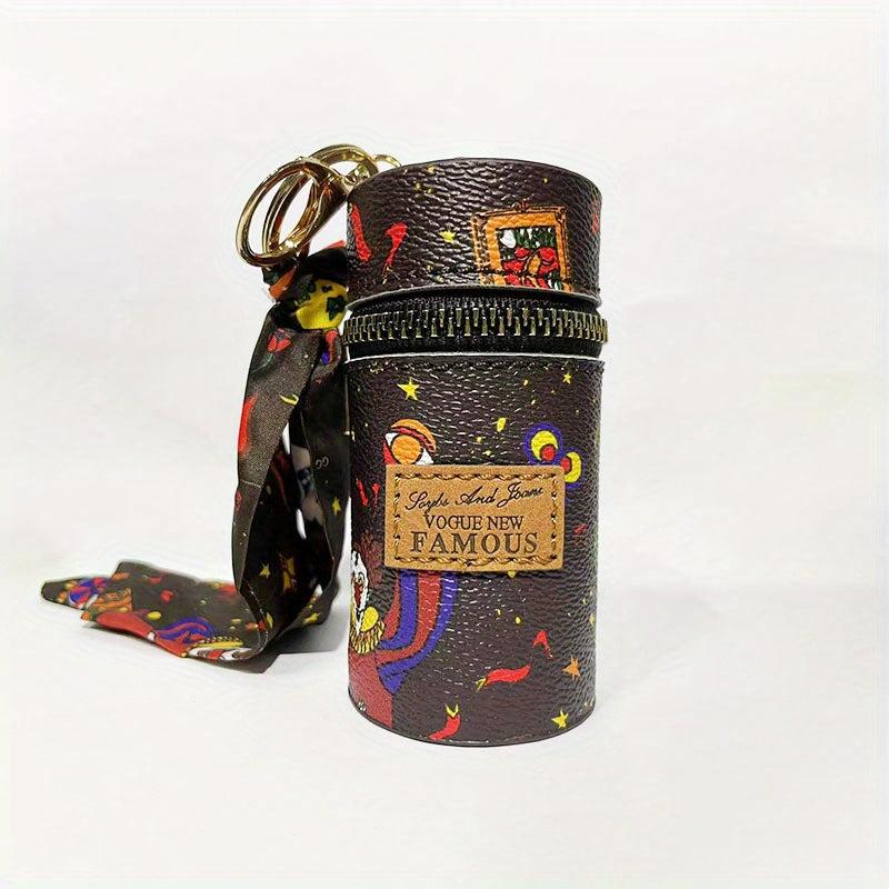 Scarf Decor Bucket Hangable Coin Purse PU Leather Lightweight Bag