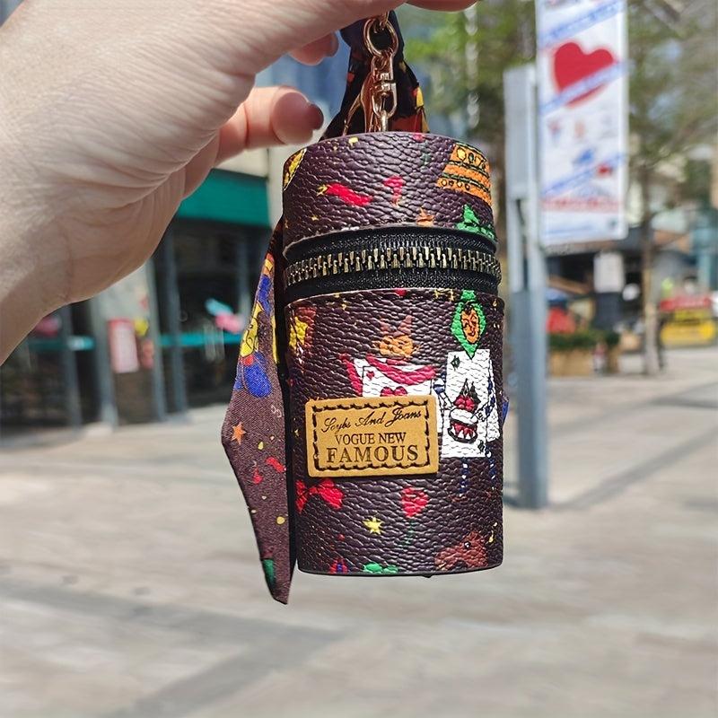 Scarf Decor Bucket Hangable Coin Purse PU Leather Lightweight Bag