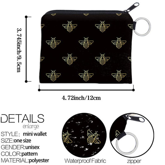 Bee Pattern Square Storage Bag Portable Zipper Mini Coin Purse
