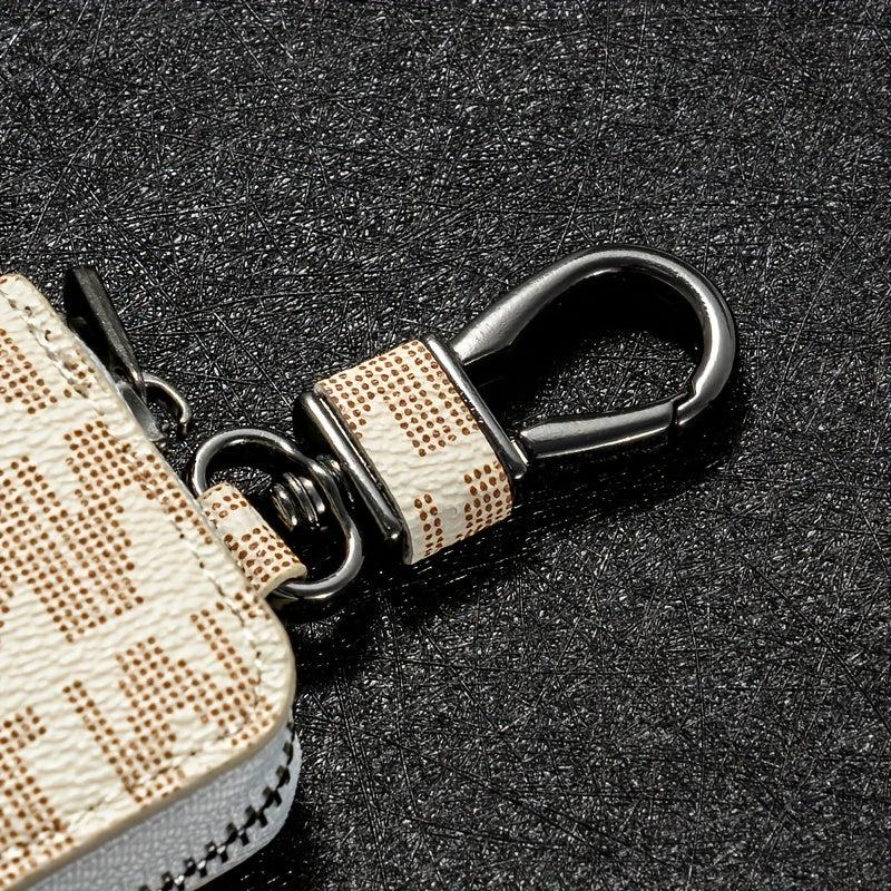 Vintage Print Car Key Case Retro Protective Case Zipper Around Car Key Holder