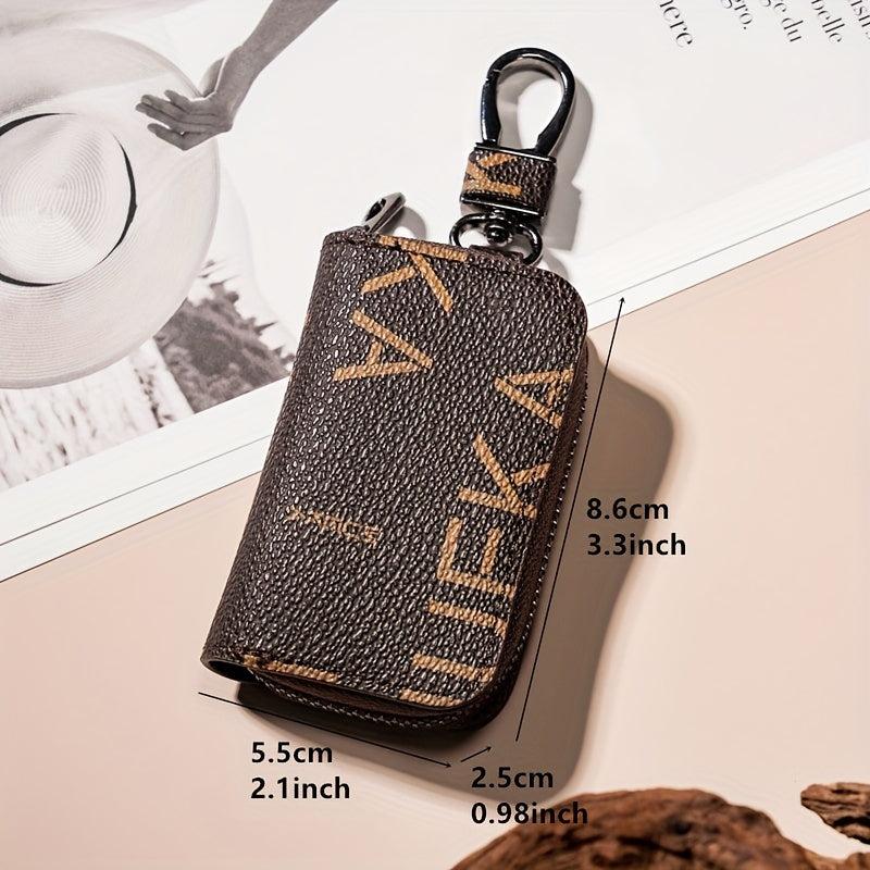 Vintage Print Car Key Case Retro Protective Case Zipper Around Car Key Holder