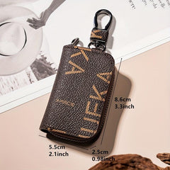 Vintage Print Car Key Case Retro Protective Case Zipper Around Car Key Holder