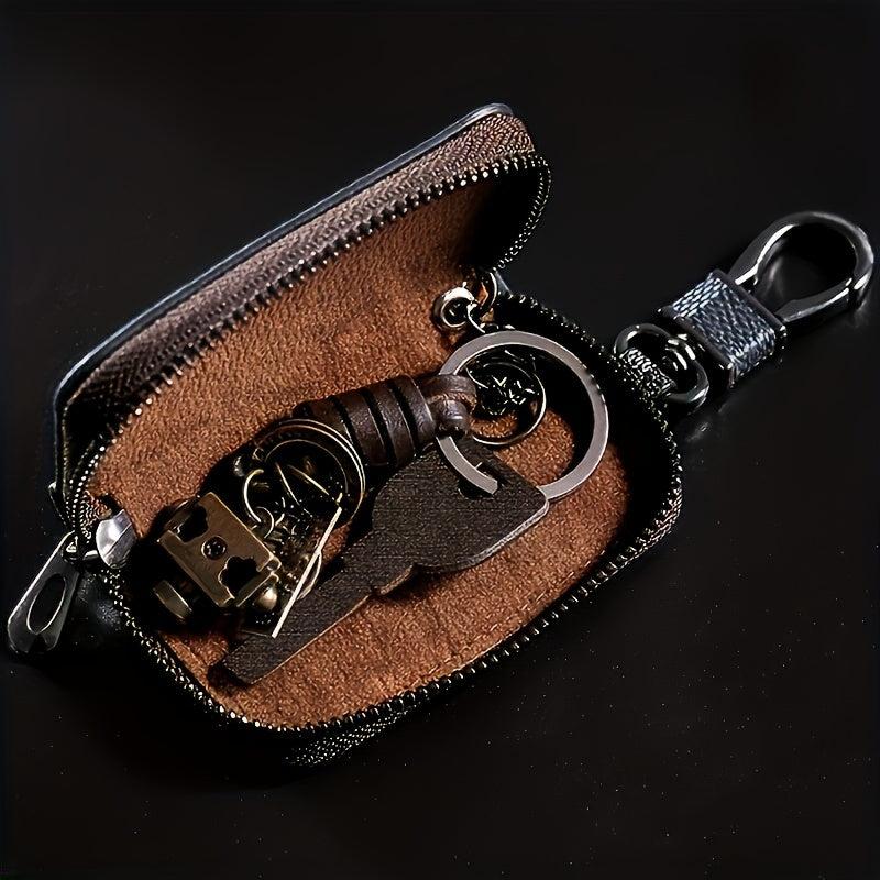 Vintage Print Car Key Case Retro Protective Case Zipper Around Car Key Holder