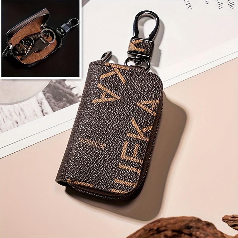 Vintage Print Car Key Case Retro Protective Case Zipper Around Car Key Holder