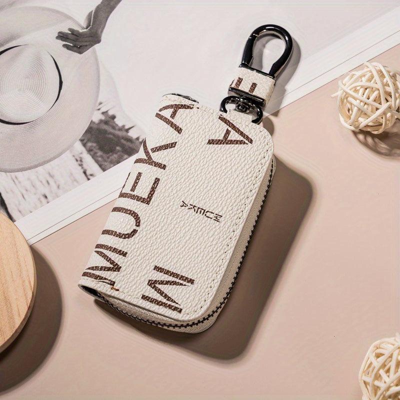 Vintage Print Car Key Case Retro Protective Case Zipper Around Car Key Holder