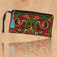 Vintage Embroidered Wallet Women's Zip Clutch Phone Case