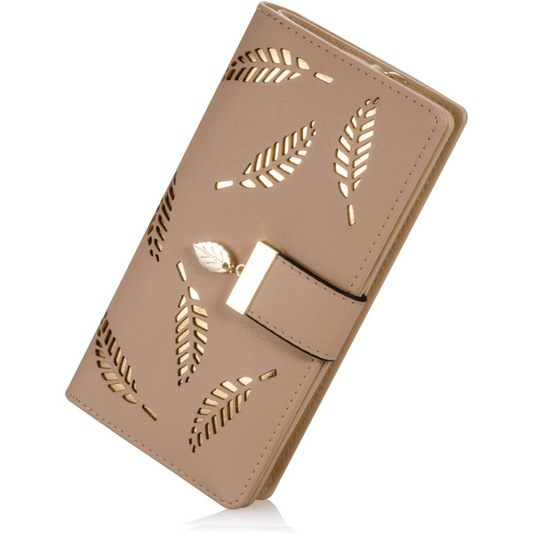 Women's Faux Leather Long Wallet with Zipper Phone Pocket
