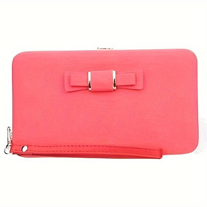Bow Decor Phone Wallet Case with Card Slots & Zipper Pocket