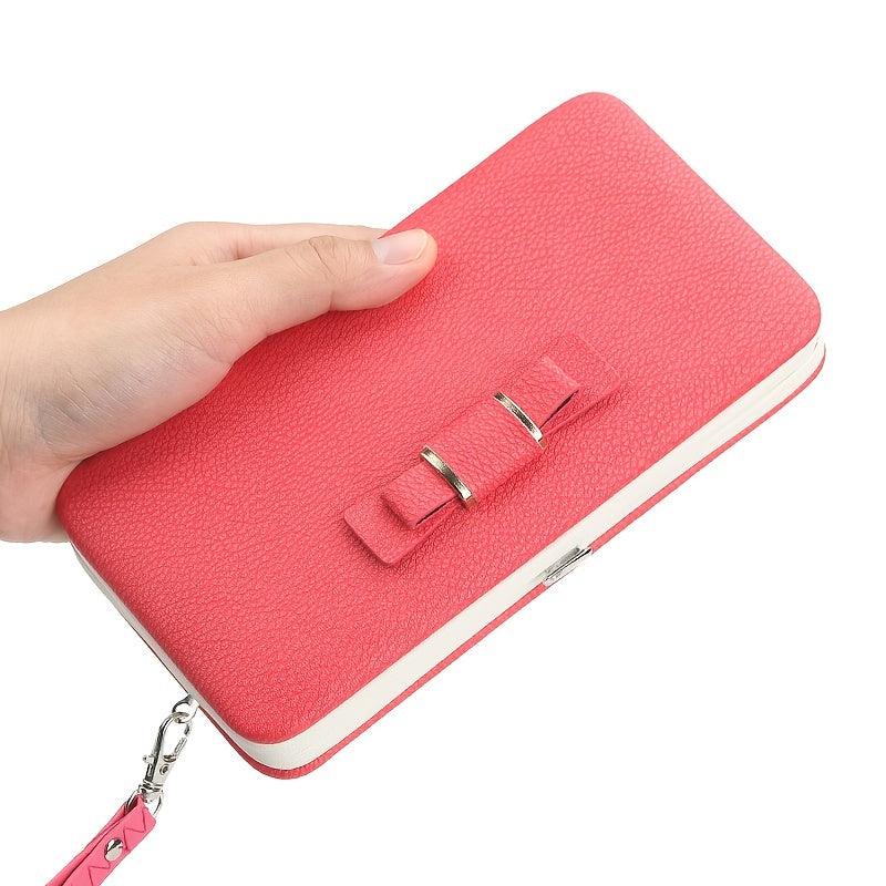 Bow Decor Phone Wallet Case with Card Slots & Zipper Pocket