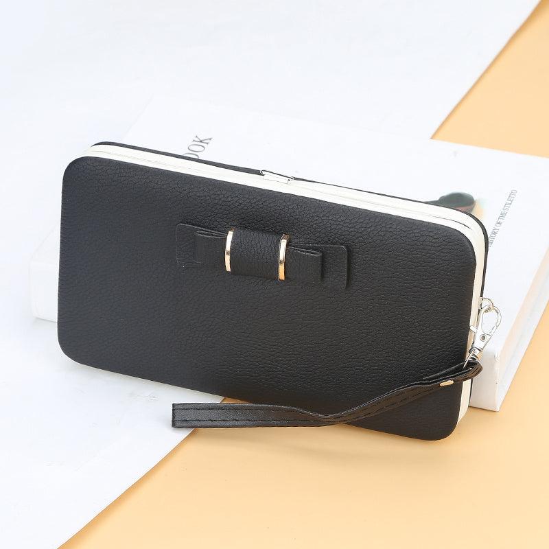 Bow Decor Phone Wallet Case with Card Slots & Zipper Pocket