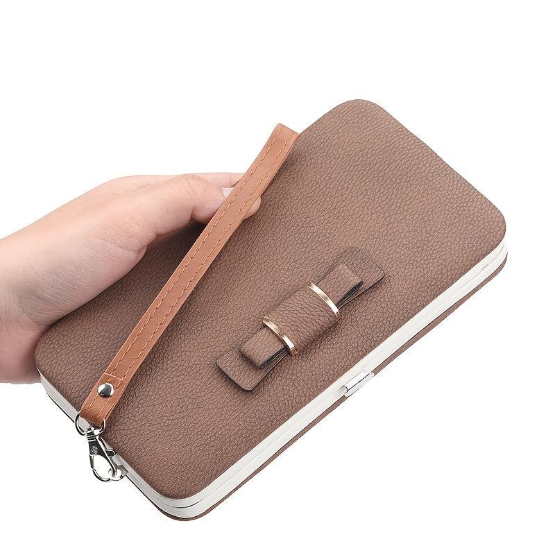 Bow Decor Phone Wallet Case with Card Slots & Zipper Pocket