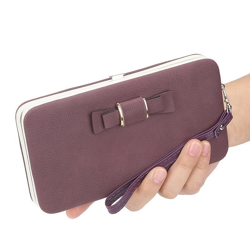 Bow Decor Phone Wallet Case with Card Slots & Zipper Pocket