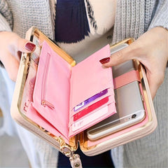 Bow Decor Phone Wallet Case with Card Slots & Zipper Pocket