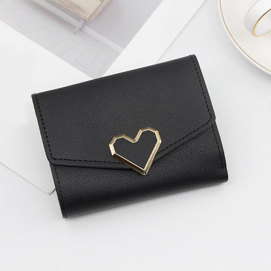 Women's Short Wallet Faux Leather Trifold Coin Purse With Metal Love Decor