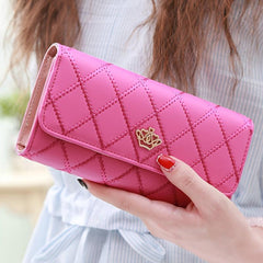 Argyle Embroidery Wallet Women's Long Money Clip Clutch Bag