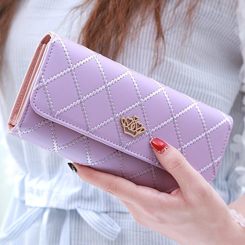 Argyle Embroidery Wallet Women's Long Money Clip Clutch Bag