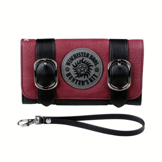 Vintage Colorblock Long Purse Trifold Card Case With Buckles