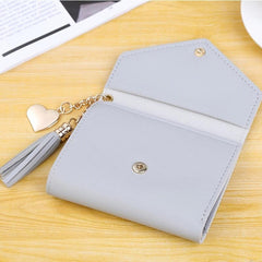 Tassel Pendant Decor Snap Wallet Faux Leather Short Wallet