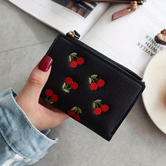 Cherry Embroidered Short Wallet Coin Purse Clutch Purse