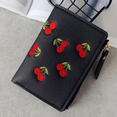 Cherry Embroidered Short Wallet Coin Purse Clutch Purse