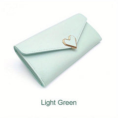 Women's Long Clutch Coin Purse Flap Wallet with Heart Decor