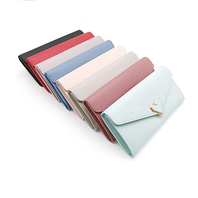Women's Long Clutch Coin Purse Flap Wallet with Heart Decor