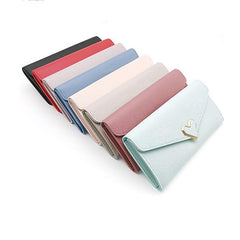 Women's Long Clutch Coin Purse Flap Wallet with Heart Decor