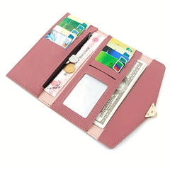 Women's Long Clutch Coin Purse Flap Wallet with Heart Decor