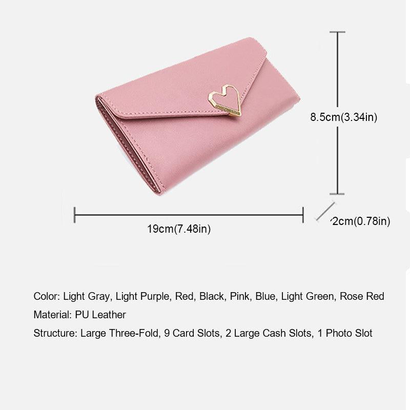 Women's Long Clutch Coin Purse Flap Wallet with Heart Decor