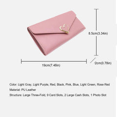 Women's Long Clutch Coin Purse Flap Wallet with Heart Decor