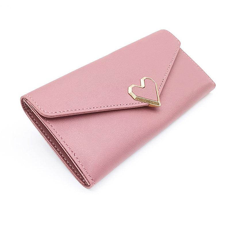 Women's Long Clutch Coin Purse Flap Wallet with Heart Decor