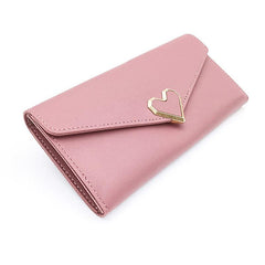 Women's Long Clutch Coin Purse Flap Wallet with Heart Decor