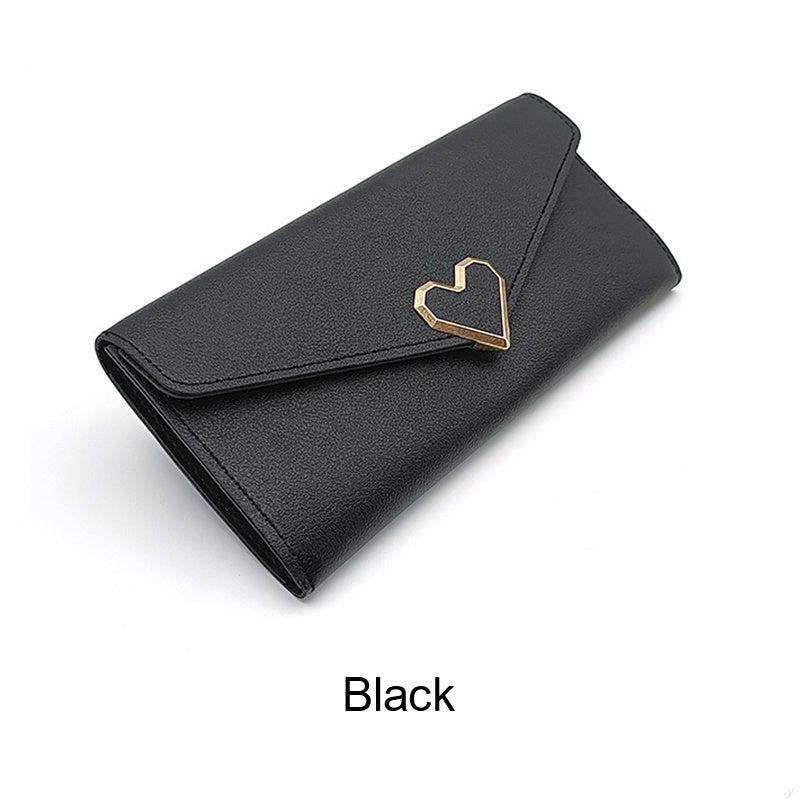 Women's Long Clutch Coin Purse Flap Wallet with Heart Decor