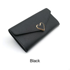 Women's Long Clutch Coin Purse Flap Wallet with Heart Decor