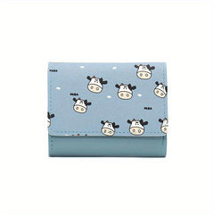 Cow Print Short Wallet Trifold Coin Purse Faux Leather Purse