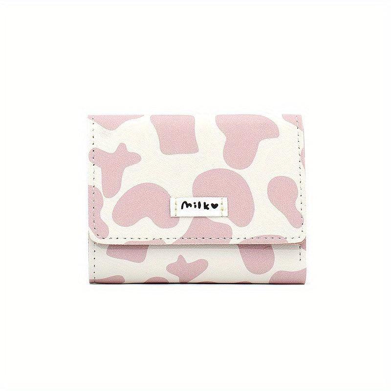 Cow Print Short Wallet Trifold Coin Purse Faux Leather Purse