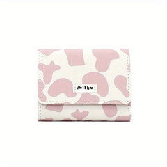 Cow Print Short Wallet Trifold Coin Purse Faux Leather Purse