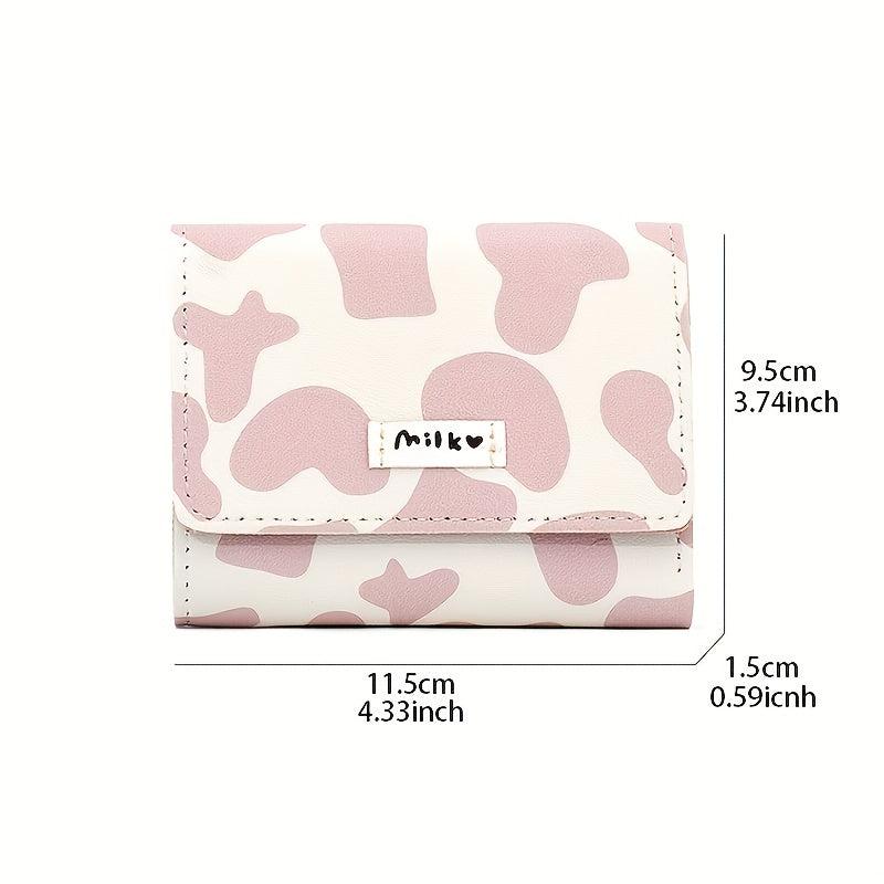 Cow Print Short Wallet Trifold Coin Purse Faux Leather Purse