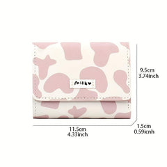 Cow Print Short Wallet Trifold Coin Purse Faux Leather Purse