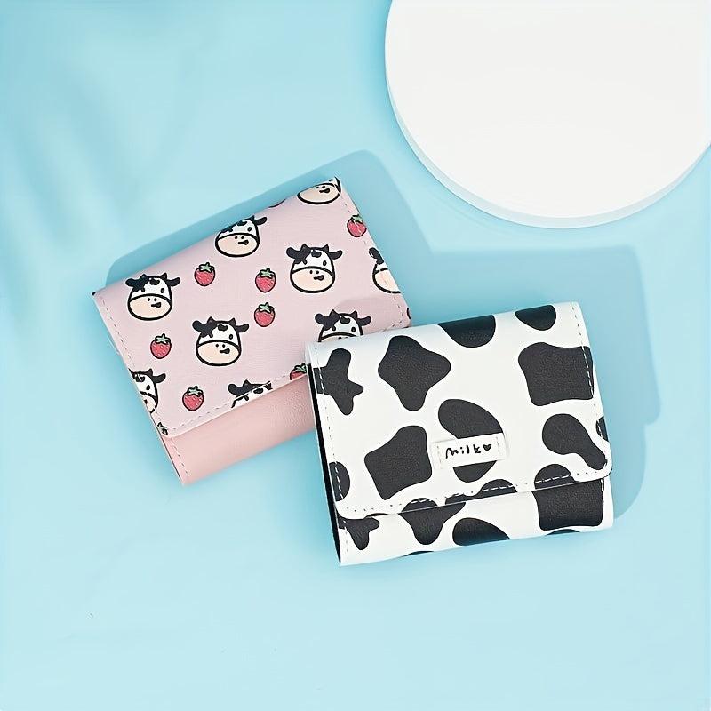 Cow Print Short Wallet Trifold Coin Purse Faux Leather Purse