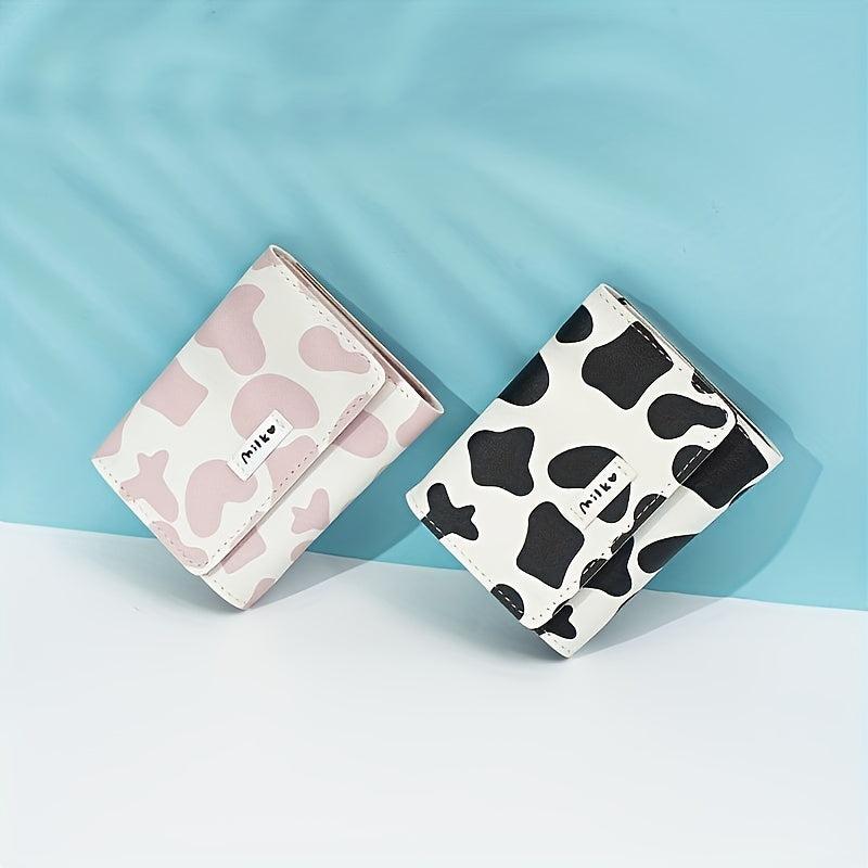 Cow Print Short Wallet Trifold Coin Purse Faux Leather Purse