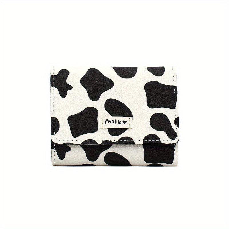 Cow Print Short Wallet Trifold Coin Purse Faux Leather Purse