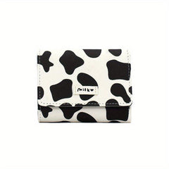 Cow Print Short Wallet Trifold Coin Purse Faux Leather Purse