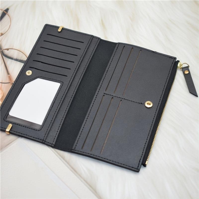 Slim Faux Leather Long Wallet with Zipper Coin Purse