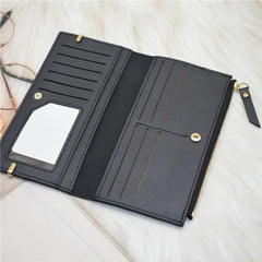 Slim Faux Leather Long Wallet with Zipper Coin Purse