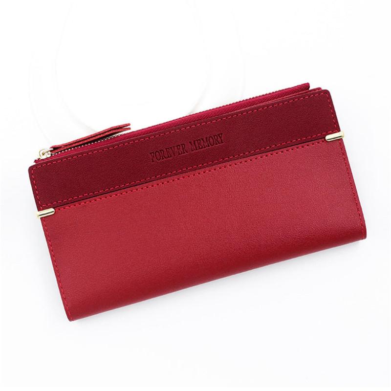 Slim Faux Leather Long Wallet with Zipper Coin Purse